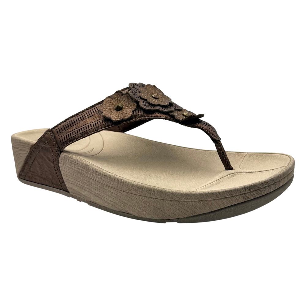 FitFlop Fiorella Sandal Bronze Brown Floral Comfort Walking Thong Flip Flop 9